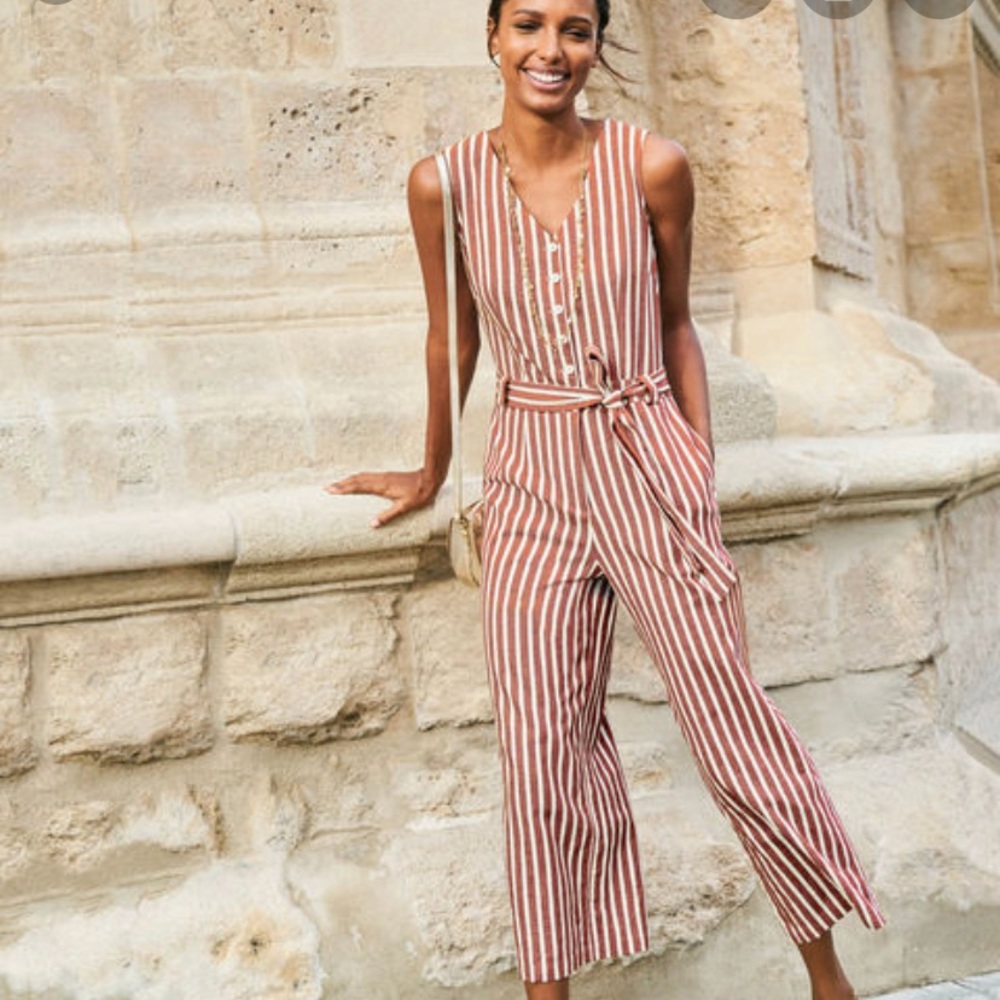 Boden Verity Jumpsuit - Conker and Ivory Striped